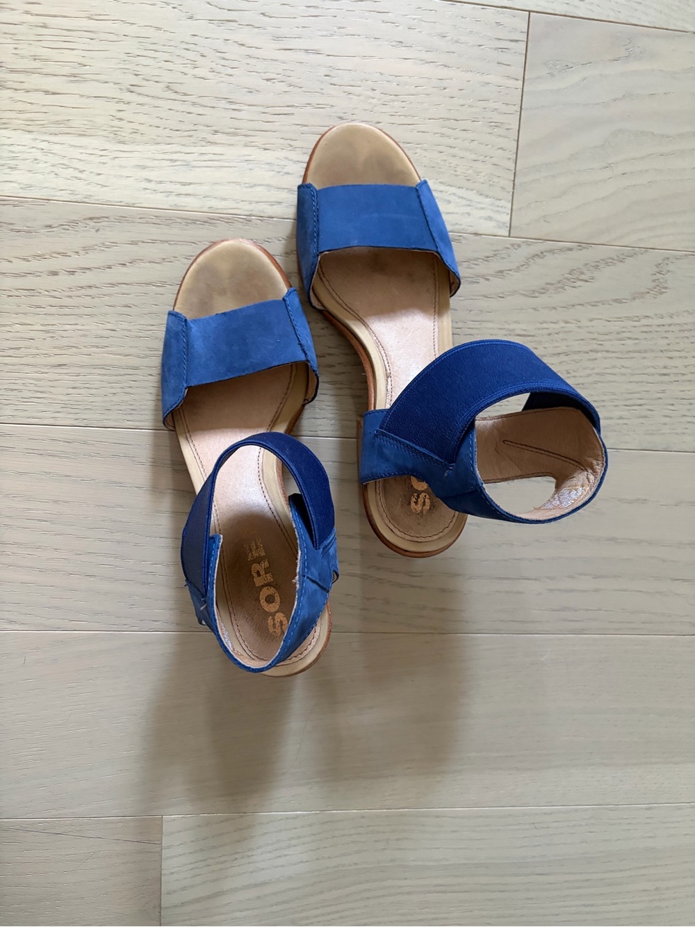 Sorel Royal Blue Suede Open-Toe Ankle Strap Block Heel Sandals